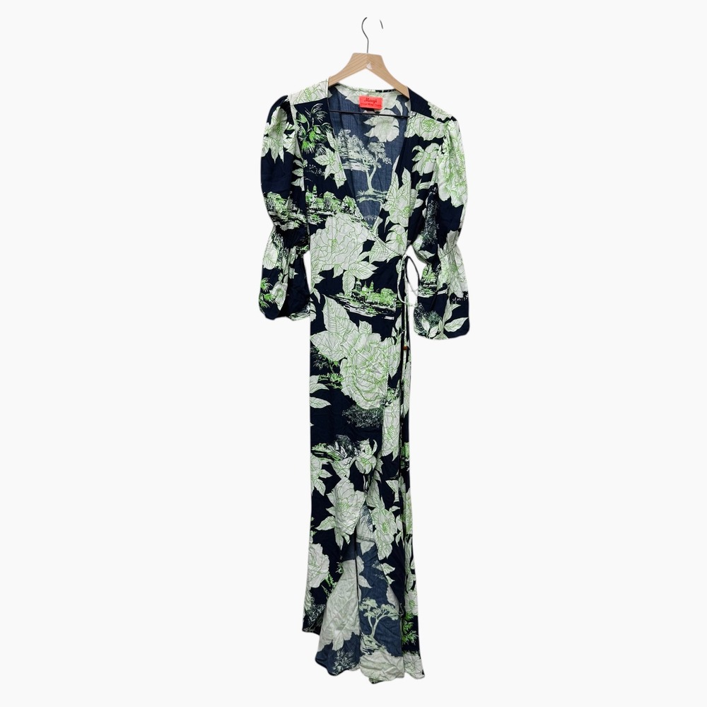 Maaji Floral Print Kimono Maxi Dress Wrap Belted‎ Bell Sleeves Green Size Medium - Picture 3 of 9